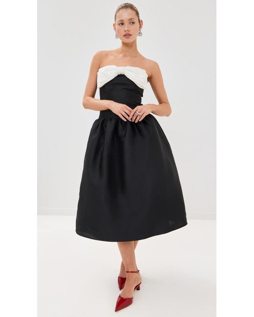 Self-Portrait Black Taffeta Contrast Bow Midi Dress