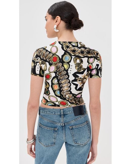 Area Black Gemstone Chain Printed Cropped Tee