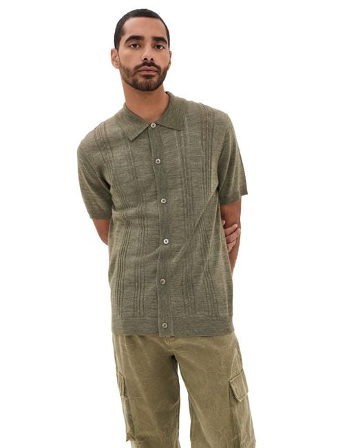 NN07 Green Thor Button Down Sweater Polo for men
