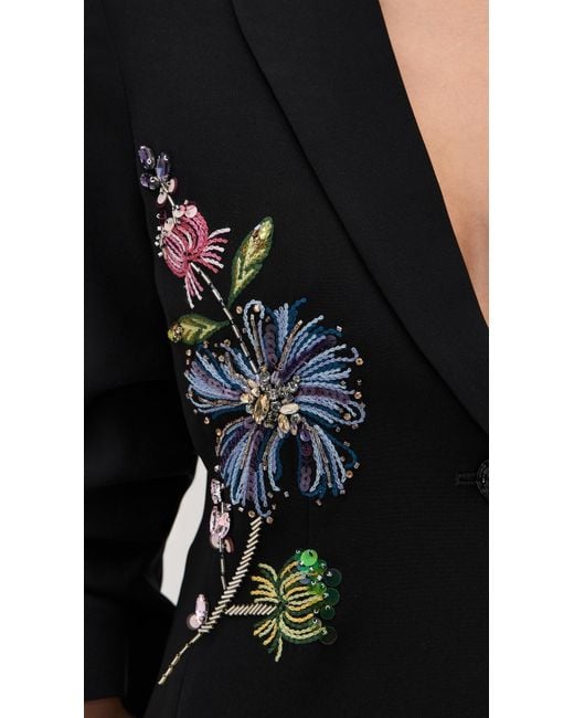 Cinq À Sept Black Floral Mixed Media Scrunched Cheyenne Blazer