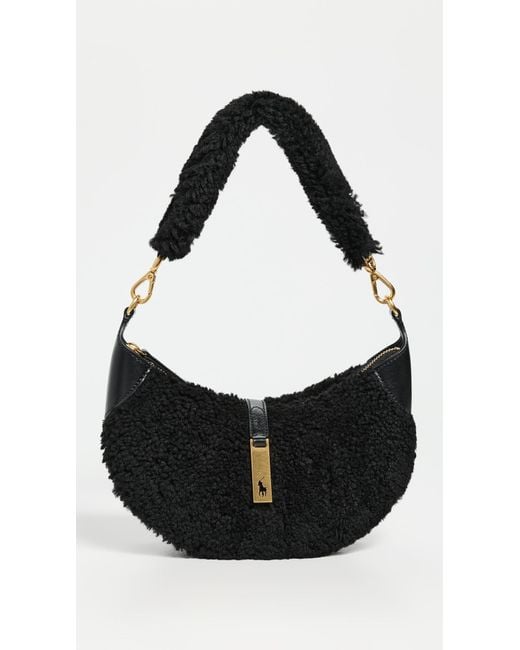Polo Ralph Lauren Black Shearling Vachetta Id Mini Shoulder Bag