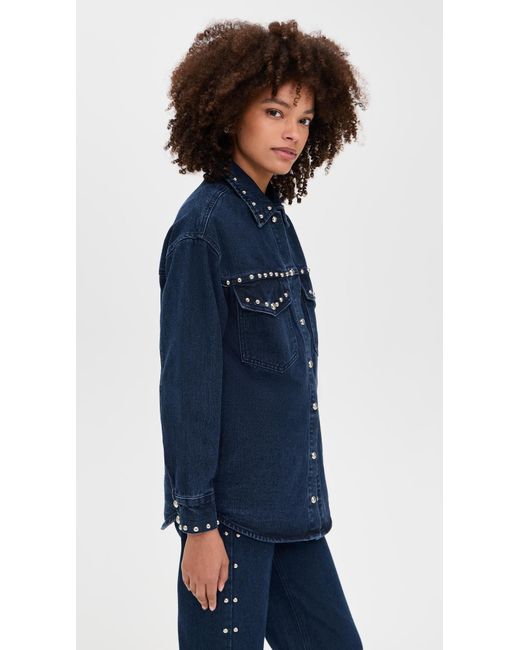 Moon River Blue Button Up Stud Detail Denim Jacket