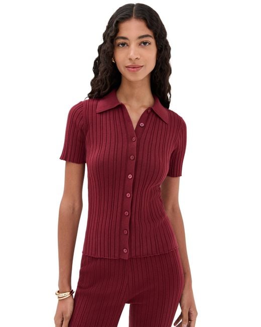 Le Bos Red Ribbed Button Up
