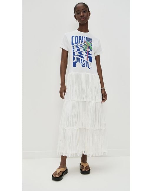 Farm Rio White Copacabana Fringes T-Shirt Dress