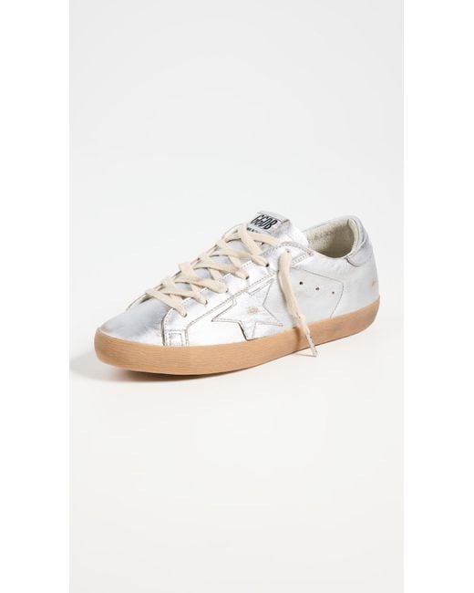 Golden Goose Deluxe Brand White Super-Star Laminated Upper Star Sneakers And Heel With Metal Lettering