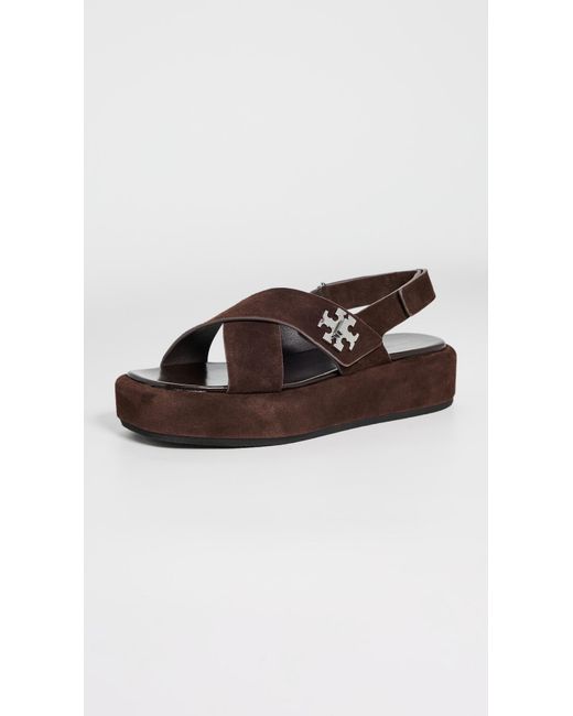 Tory Burch Brown T Lock Platform Sandals 40Mm