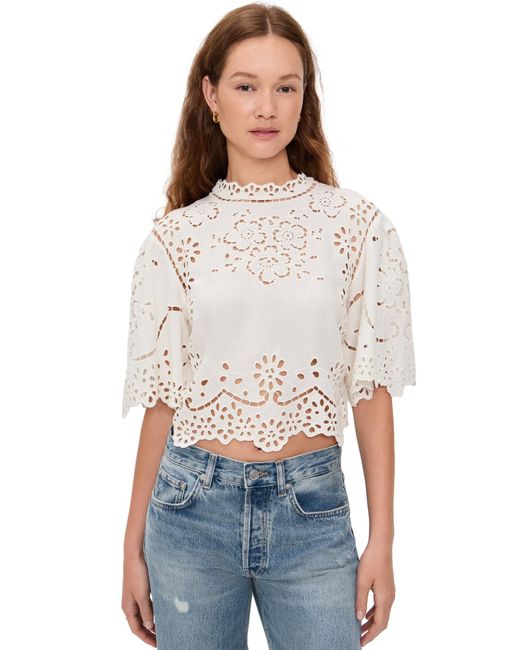 Sea White Lula Embroidery Short Sleeve Top