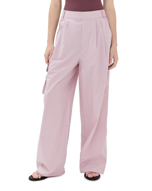 Tibi Pink Vintage Cotton Wide Leg Pull On Cargo Pants