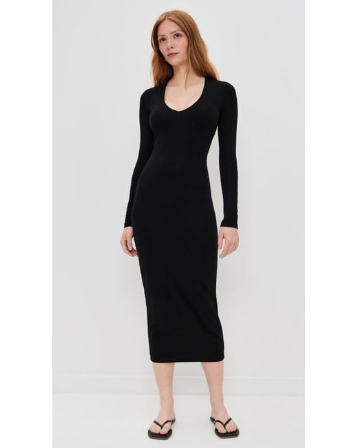 james perse v neck ruched dress James Perse Dress Womens 2 Black Wrap V-Neck Ruched Long Sleeve Midi  Stretch