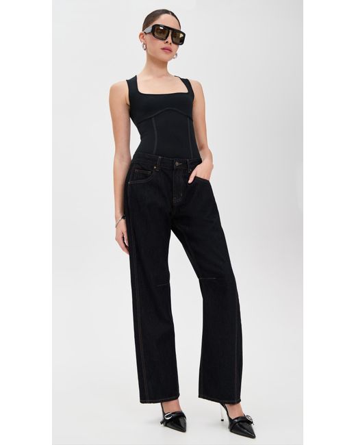 Fleur du Mal Black Cotton Scoop Neck Thong Bodysuit