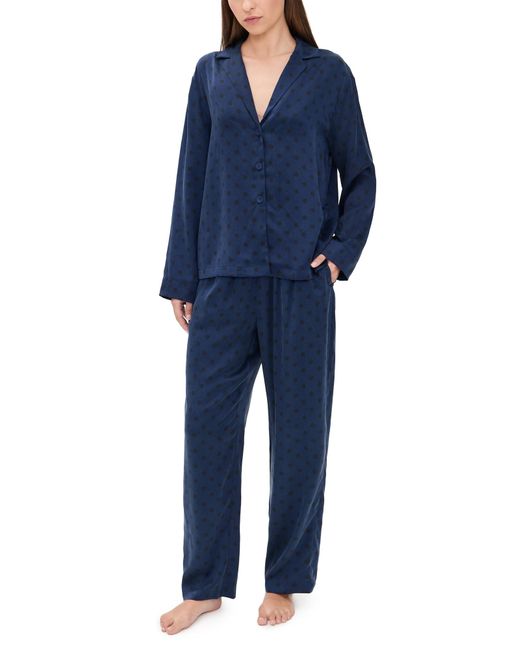 Lunya Blue Washable Silk Long Sleeve Shirt And Pants Set