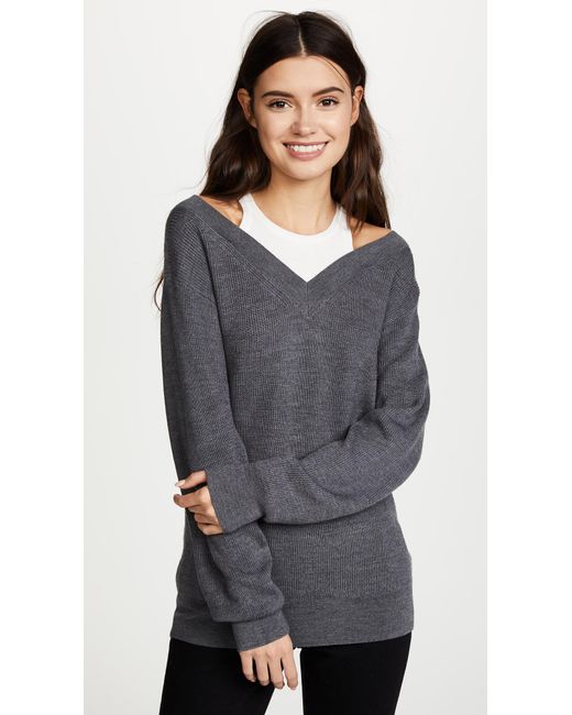 T By Alexander Wang Gray Off The Shoulder Sweater With Inner Tank