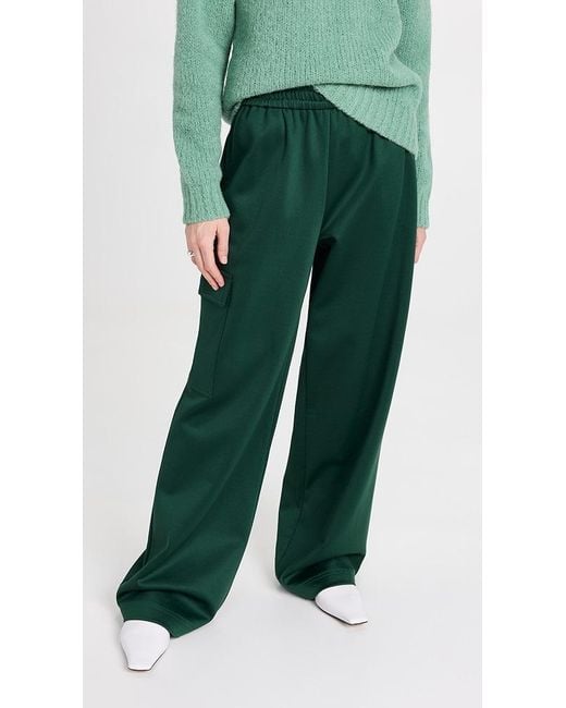 Tibi Green Active Knit Wide Leg Pull On Pants