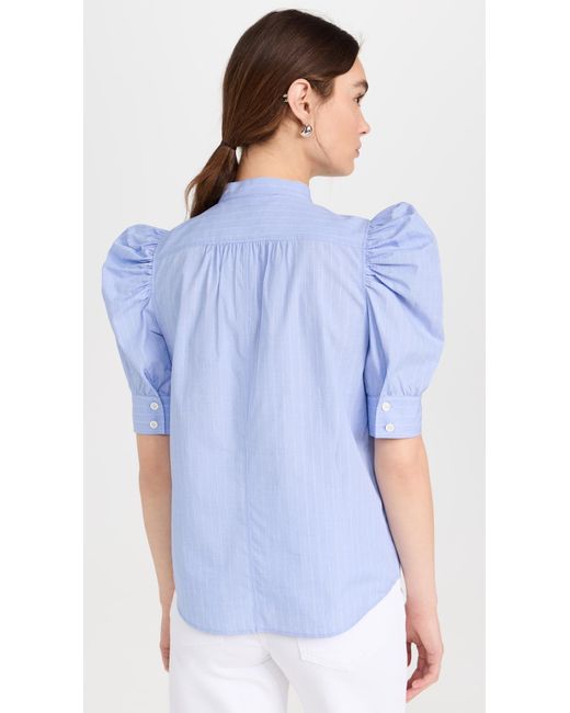 FRAME Frae Ruched Puff Leeve Hirt Chabray Blue