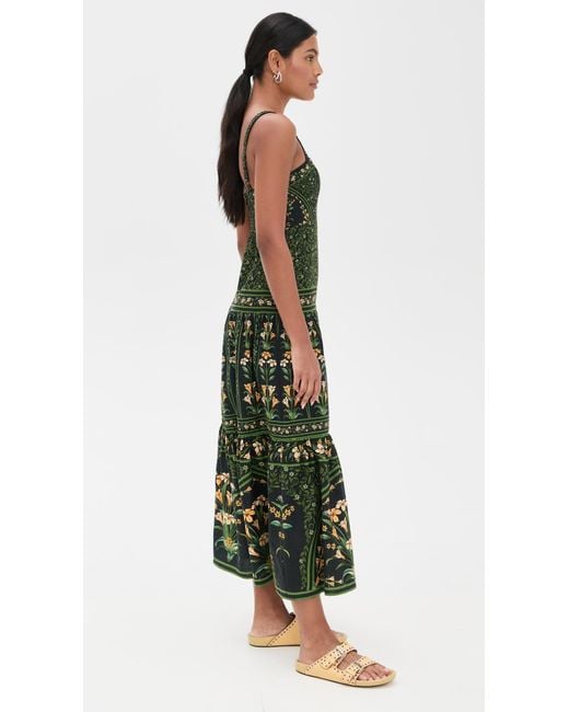 FARM Rio Black Flowers Arch Linen Dress in Green | Lyst