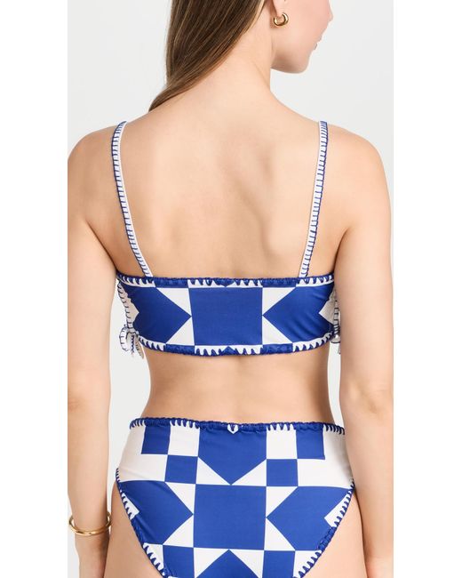 Sea Blue Tanya Print Bikini Top With Ties