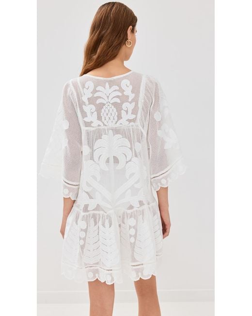 FARM Rio Palm Tree Cutwork Mini Dress in White | Lyst