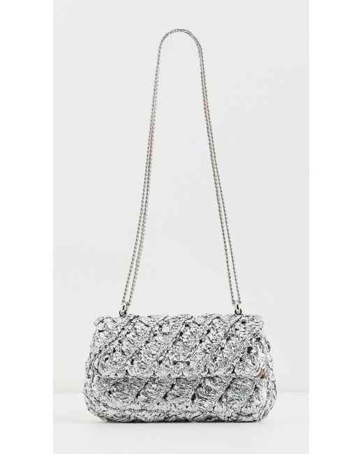Tory Burch White Kira Woven Mini Flap Bag