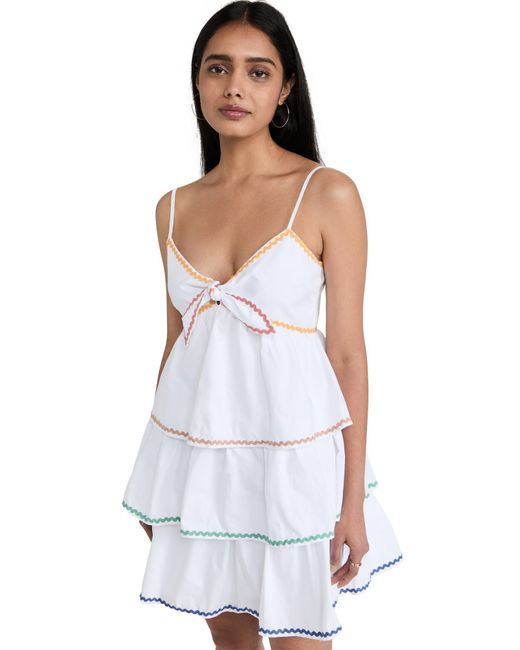 English Factory White Colorblock Wave Trim 3 Tiered Dress