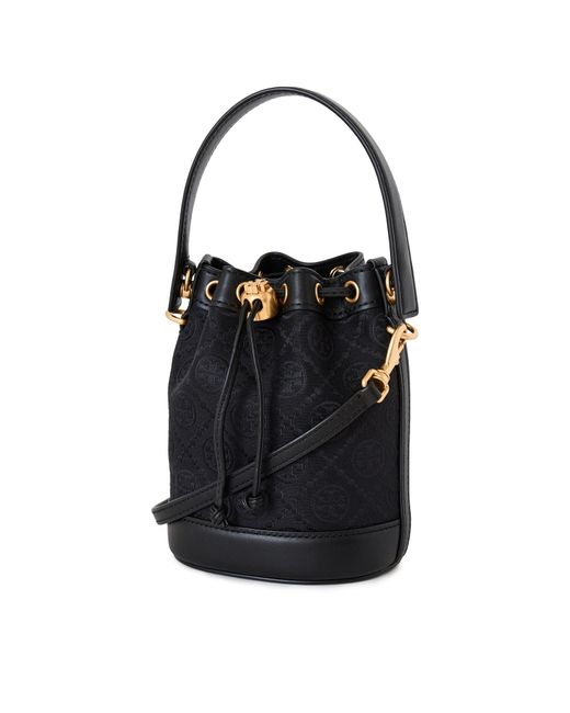 Tory Burch Mini T Monogram Bucket Bag in Black | Lyst Canada