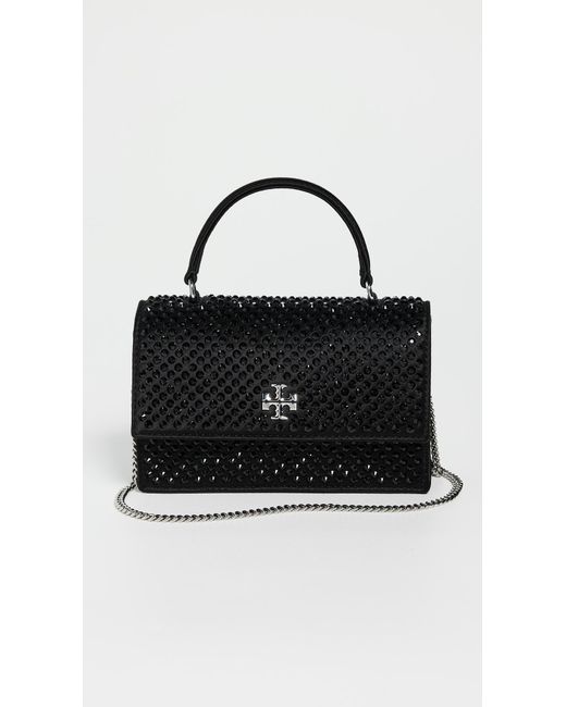 Tory Burch Black Kira Satin Embellished Mini Top Handle Wallet On Chain