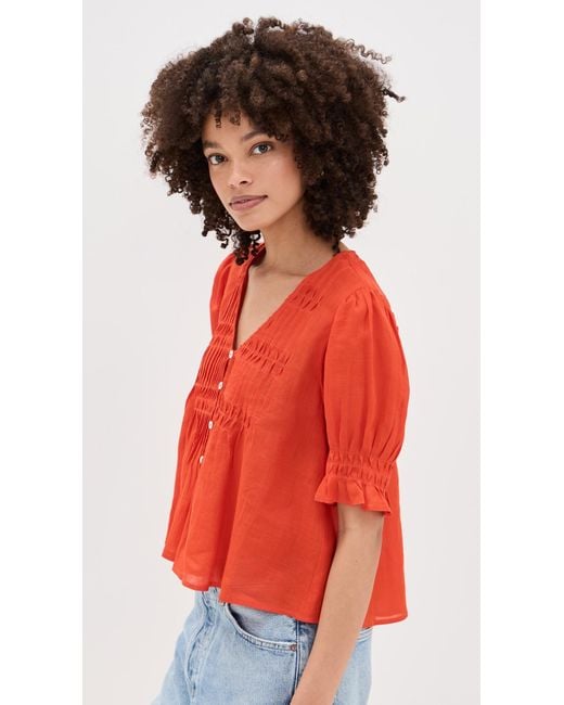 Sea Red Zora Solid Button Down Top