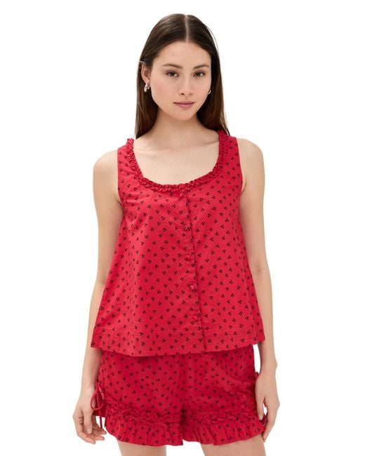 Red Neck Ruffles Damson Madder Mafalda Ruffle Neck Top in Red | Lyst