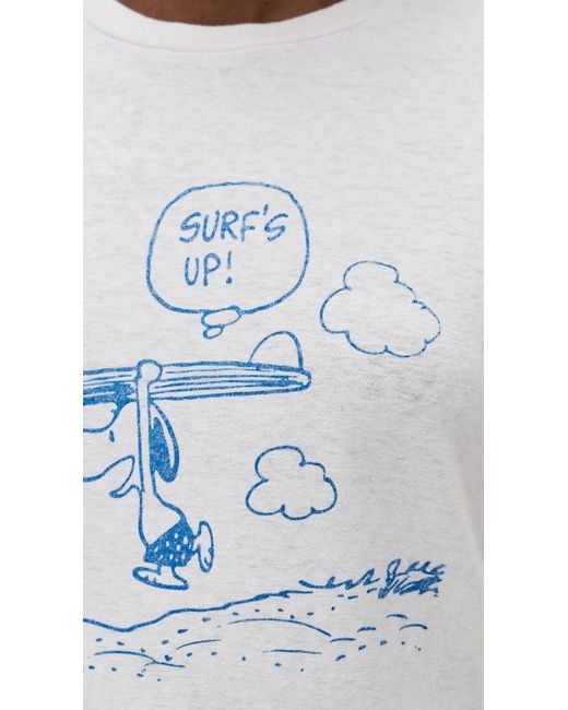 Re/done White Snoopy Surfs Up Classic Tee