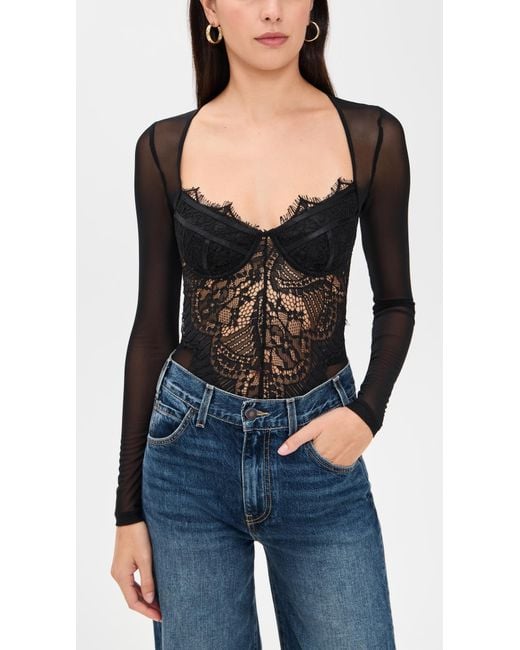 Bardot Black Farrah Lace Mesh Thong Bodysuit