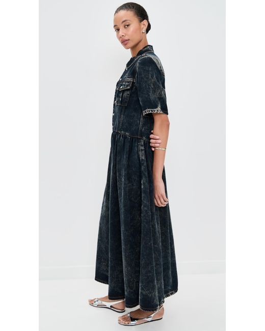 Ganni Black Light Denim Long Dress