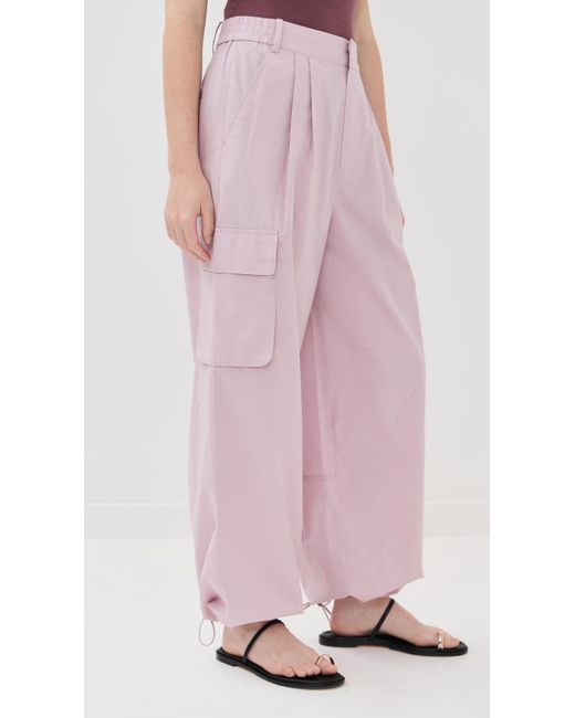 Tibi Pink Vintage Cotton Wide Leg Pull On Cargo Pants