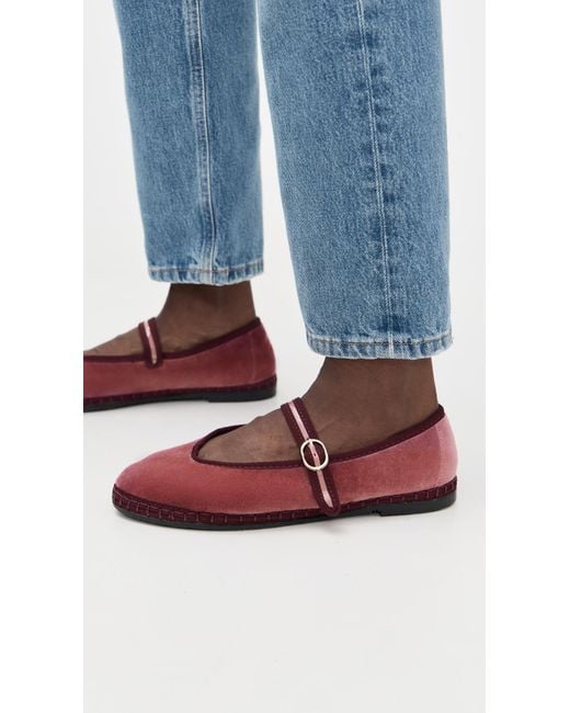 Flabelus Red Pierre Velvet Mary Jane Flats