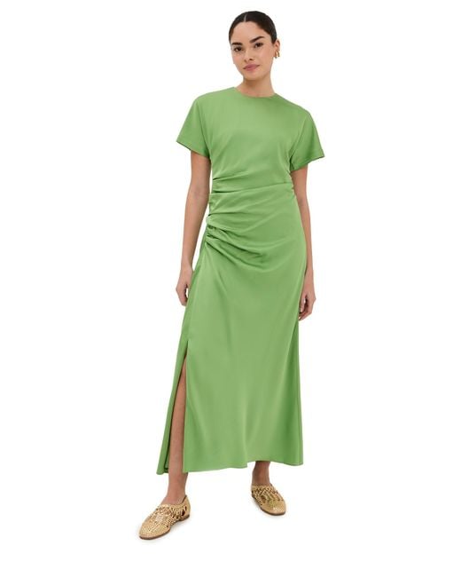 Jonathan Simkhai Green Marabella Short Sleeve Draped Midi Dress