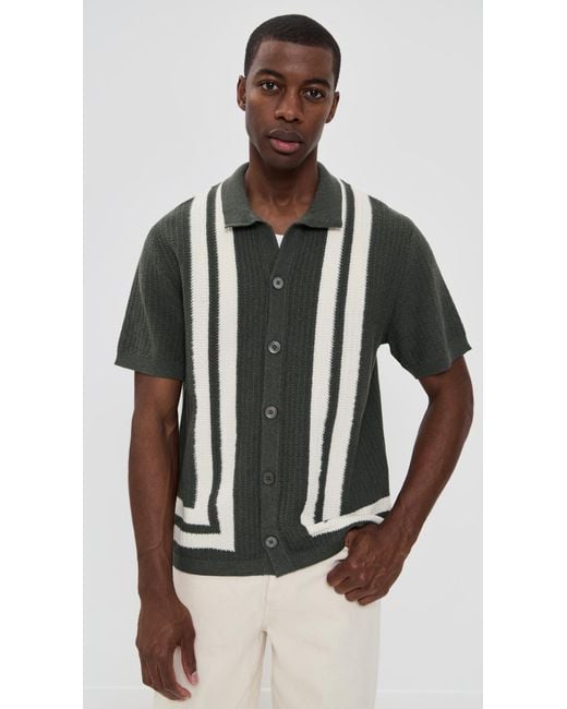 NN07 Black Ares Knit Button Down Polo for men