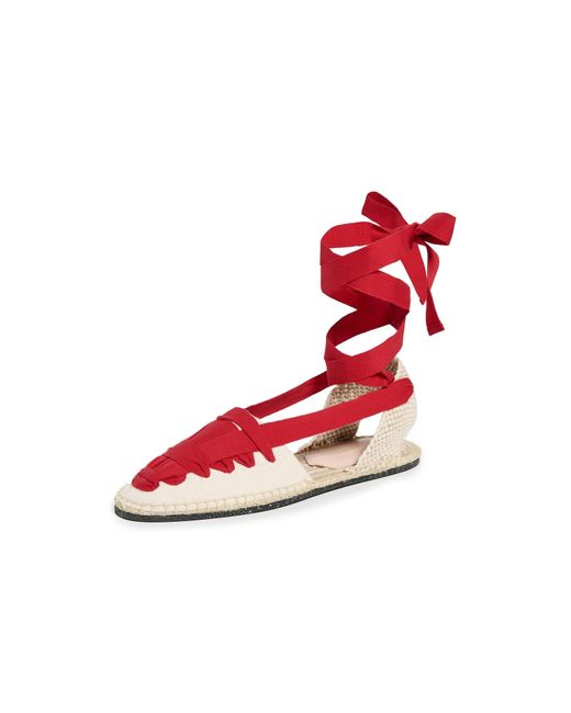 Loeffler Randall Red Wilson Flat Ankle Wrap Espadrilles
