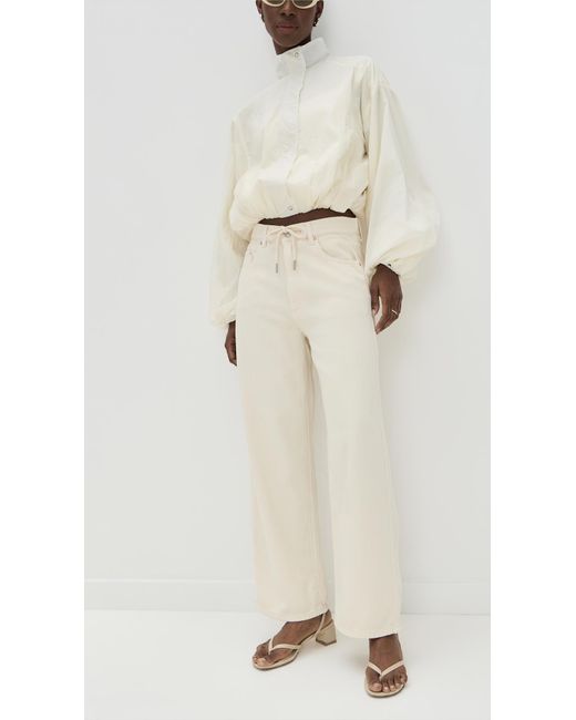 DL1961 White Aura Taylor Barrel Drawstring Jeans