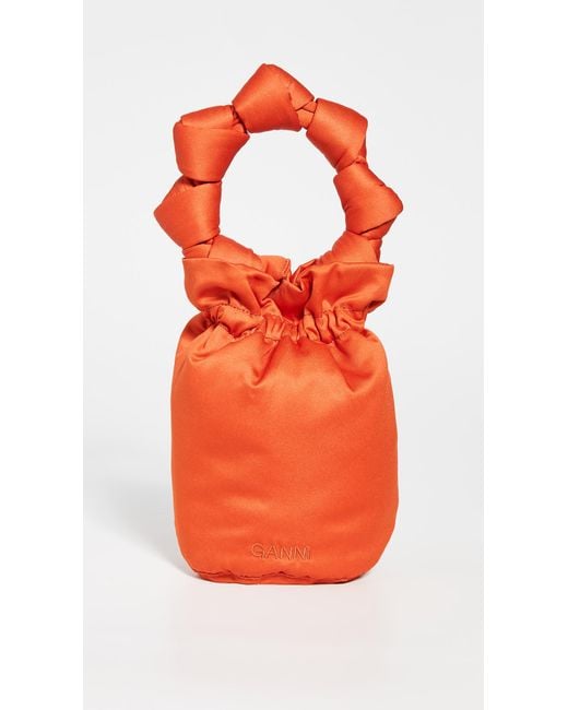 Ganni Orange Satin Knot Bucket Bag
