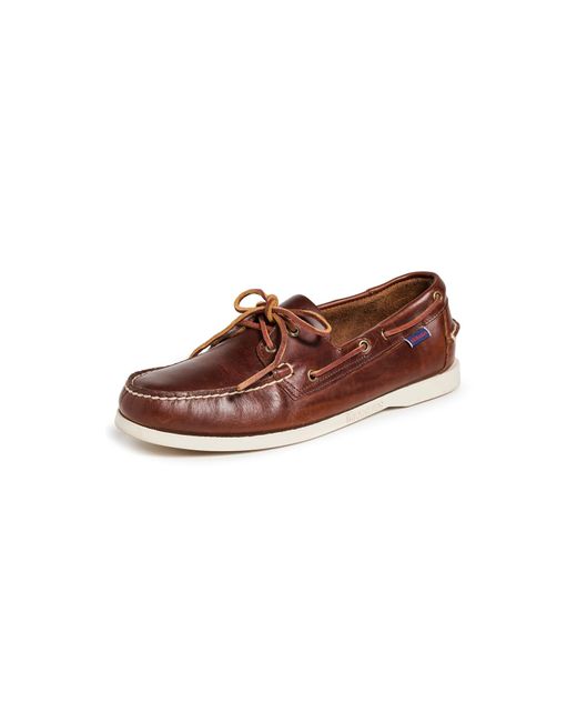 Sebago Brown Dockside Portland Wax Leather Boat Shoes 7 for men