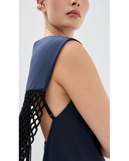 Tibi Blue Stretch Silk Nylon Macrame Dress