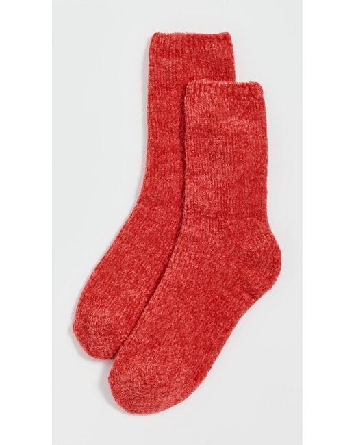Stems Red Fuzzy Crew Socks