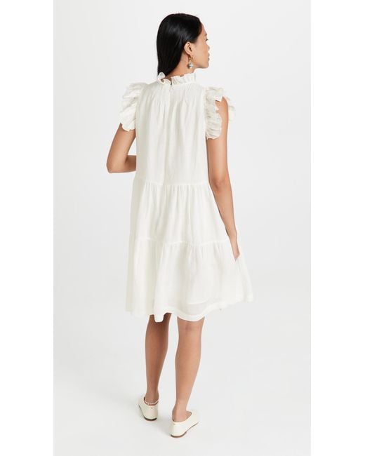 Sea White Tier Waverly Flutter Sleeve Dress