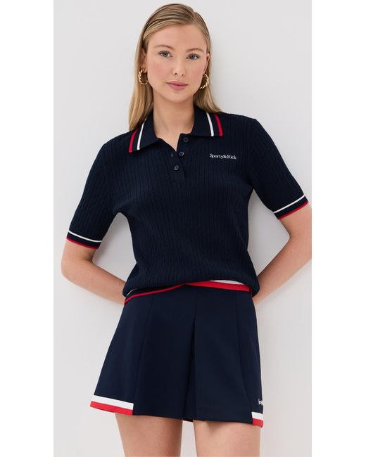 Sporty & Rich Blue Serif Logo Mila Short Sleeves Polo