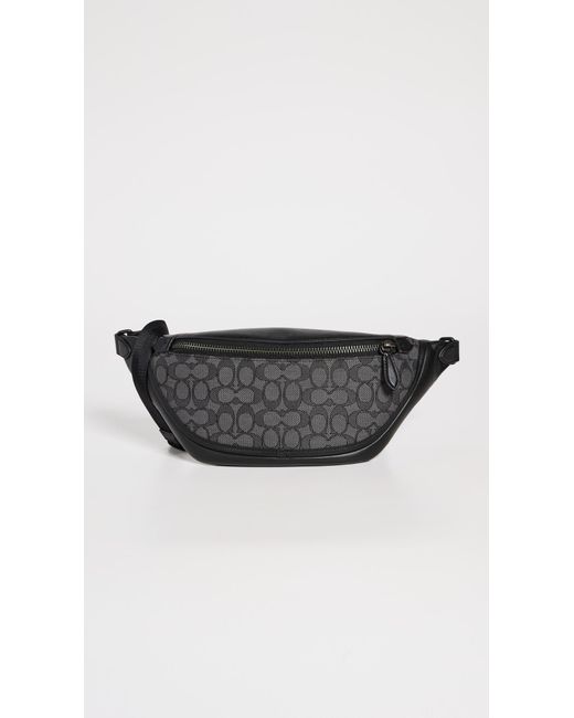 COACH Leather League Belt Bag In Signature Jacquard in Charcoal/Black