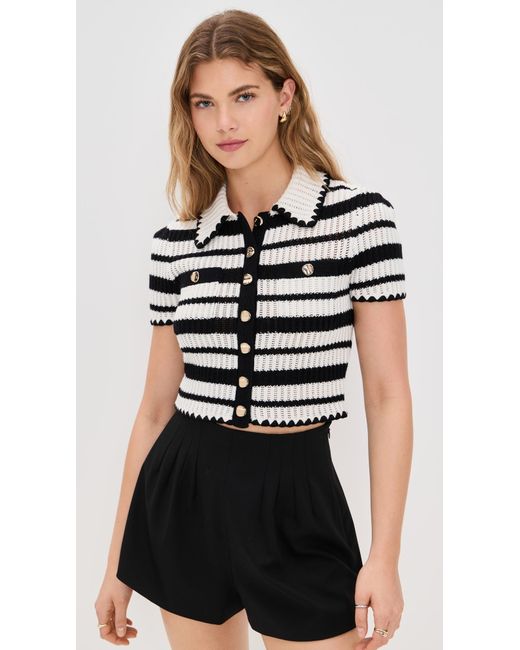 Self-Portrait Black Cream And Striped Crochet Top