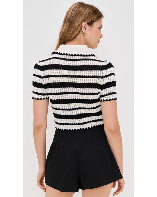 Self-Portrait Black Cream And Striped Crochet Top