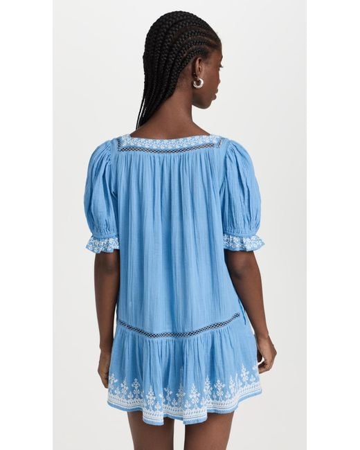 Sea Blue Brice Solid Smocked Puff Sleeve Tie Front Dress