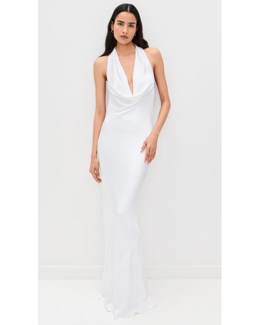 Norma Kamali Halter Drape Bias Gown in White | Lyst