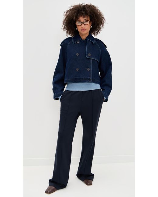 Closed Blue Cropped Trench Coat