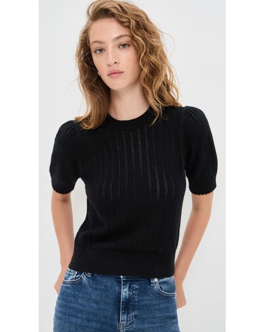 FRAME Black The Ladder Cashmere Pointelle Sweater