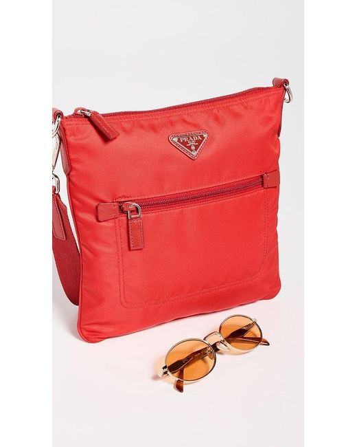 What Goes Around Comes Around Prada Red Nylon Flat Messenger Bag | Lyst